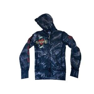 Sinful Hoodie Sweatshirt Full-Zip Grunge Punk Dagger in Heart Rhinestones Roses